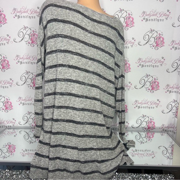 Free people sweater top knitted striped grey black oversized comfy pull over - Picture 3 of 4